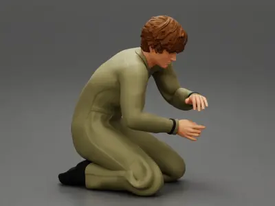 electrician engineer sitting on his knee and fixing the problems 3D print model