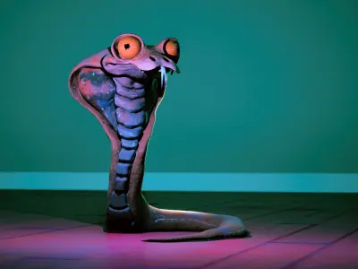 Cartoonish Cobra Rigged and Animated Low-poly 3D model
