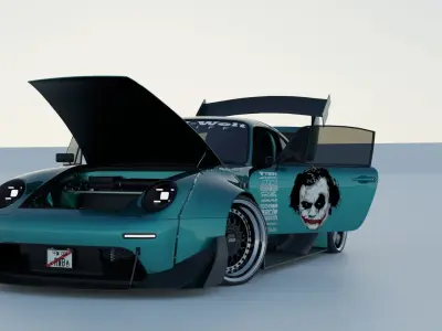 Porsche 911 Turbo 993 RWB Suspensions rigged 3D model