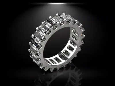 Emerald Cut Wedding Ring Three Sizes N70 3D print model