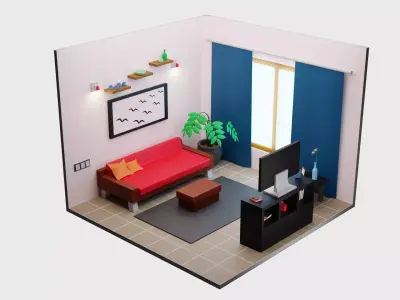 Guest Room 1 Low-poly 3D model
