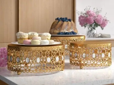 Gold Rhinestone Risers 3 Piece Cake Stand Set 3D model