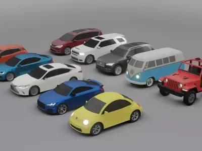 low-poly cars pack - 10 cars Low-poly 3D model