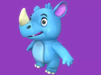 Rigged Blue Cute Playful Rhino  Low-poly 3D model