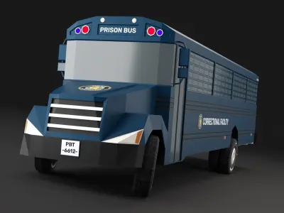 Police Correctional  Bus Facility LowPoly 3D Model 3D model