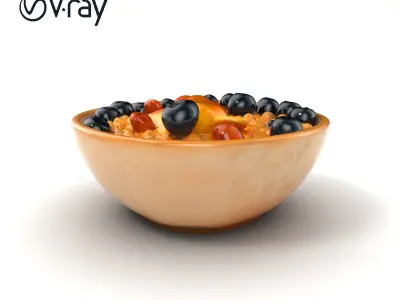 Oatmeal Bowl with Honey and Blueberries model pack Low-poly 3D model