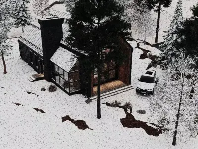 Modern A-Frame Winter Cabin - Full Exterior Scene 3D model