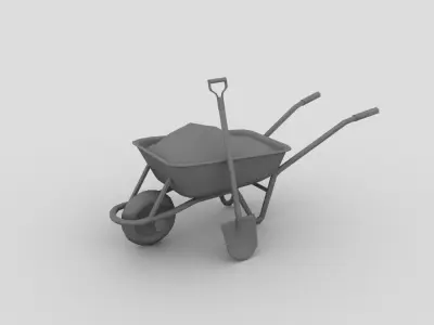 Trolley wheelbarrow with shovel and sand 3D model