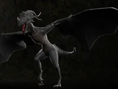 Dragon-2309 bat with wings Low-poly 3D model