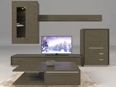 TV Set living room with and coffee table Low-poly 3D model