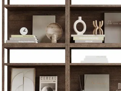 Decorative Set 004 - Wooden Shelves Decorative With Book Rack 3D model