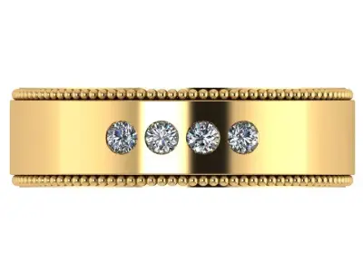weeding band with millgrains  4 diamond  3D print model