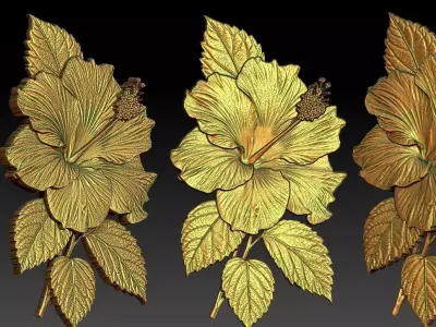 2 Hibiscus CNC Relief Model 3D print model