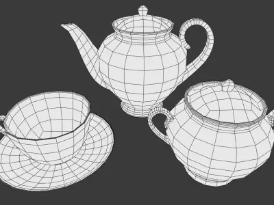 Tea set flower pattern Free low-poly 3D model