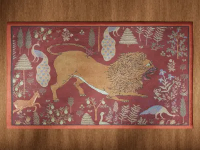 Vintage Red Lion Rug Carpet Low-poly 3D model