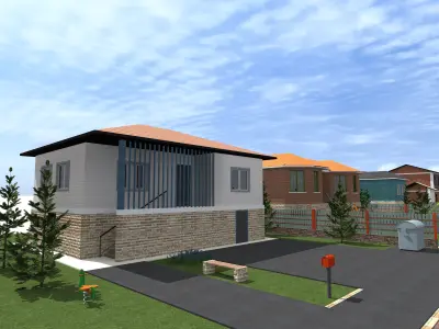 architecture house with two cars parked 3D model