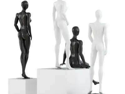 Two black and two white female mannequins in different poses 99 3D model
