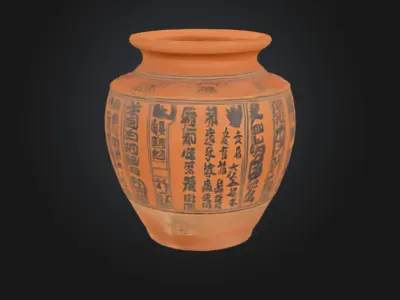 Chinese style asset terracotta pot 3D model pack of 4 Low-poly 3D model