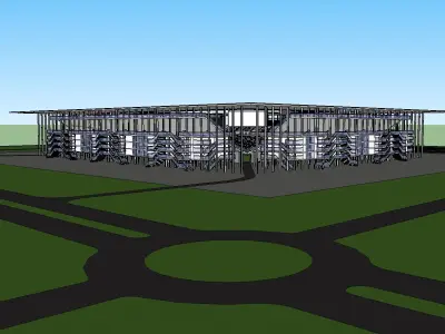 Stadion building in middle of field 3D model