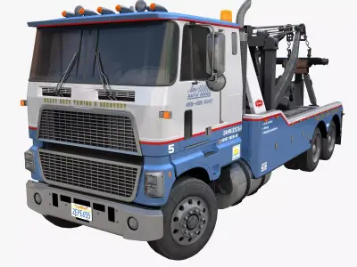 80s American industrial tow truck Low-poly 3D model