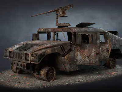 HMMWV M998 Humvee Destroyed Low-poly 3D model