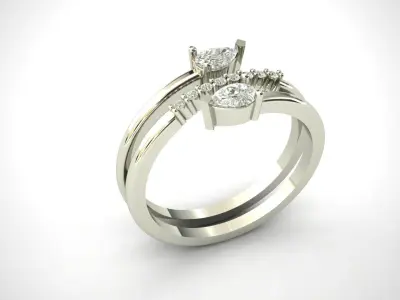 Elegant Dual Pear Diamond Gold Ring  3D print model