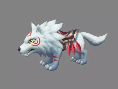 Cartoon Icefield Wolf Mount - white wolf Low-poly 3D model