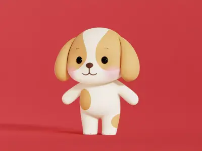 Dog Character Cartoon  Chibi Kawaii  Low-poly 3D model
