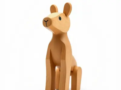 Wooden Kangaroo Figurine Model Pack for Decorative Display Low-poly 3D model
