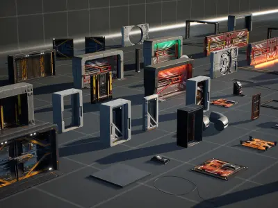 Sci-Fi Animated Door Set UE Low-poly 3D model