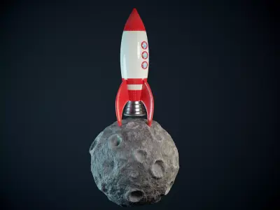 Rocket on the moon PBR Low-poly 3D model