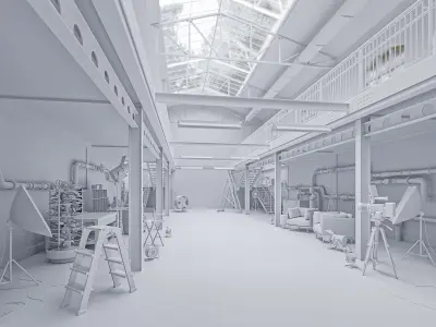 Hangar Building with STUDIO SET Low-poly 3D model