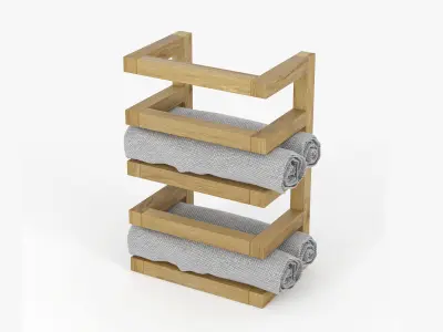 towel set three towels on wooden shelf 3D model