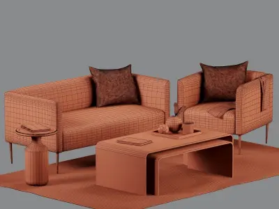  Cb2 Marais Loveseat and Armchair - Living Set 1 3D model