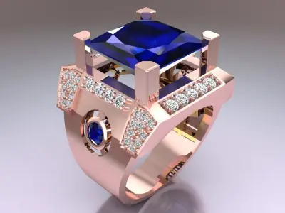 Square Stone Rings - Mens Rings - N2609 Free 3D print model