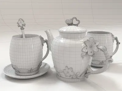 Handmade tea set 3D model 3D model