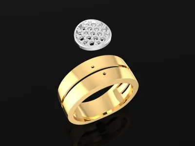 Gold Round Diamond Cluster Men Ring 3D Model  2336 3D print model
