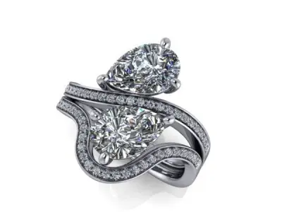 Modern TearDrop pear Shape 2 stone ring BirthStone 3D print model