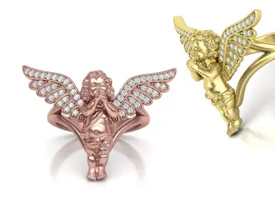 Praying Angel  Diamond Ring Own design 3dmodel 3D print model