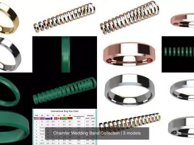 Chamfer Wedding Band Collection 3D Model Pack