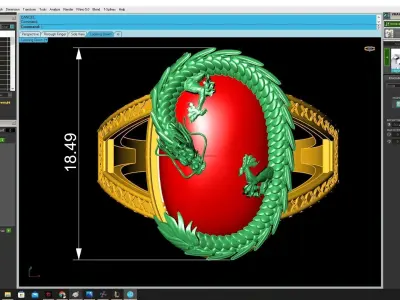 Luxury Asian Dragon Red Gemstone Mens Ring  3339 3D print model