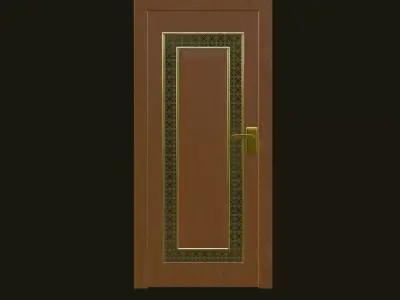 Ornamental Wooden Door with Golden Frame and Patterned Glass 3D model