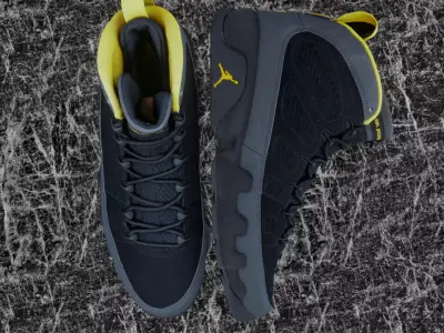 JORDAN 9 RETRO BLACK - UNIVERSITY GOLD 3D SHOES 3D model