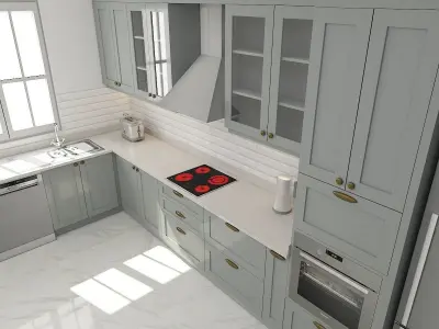 kitchen with cabinets and marble counter tops 3D model
