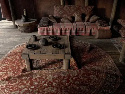 Old Traditional Eastern Nomads Tent 3 Low Poly PBR  Low-poly 3D model