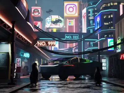 FREE Fantastical Cyberpunk City with Cybertruck Free 3D model