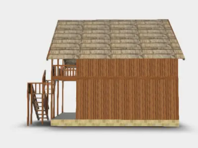 2 Story Wooden Bungalow House Straw Roof SketchUp Model Included Free 3D print model