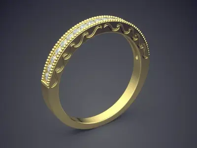 Luxury Golden Engagement Ring With Carving and Diamond Details 3D print model