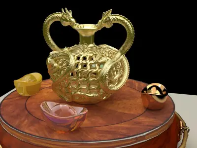 Chinese golden  dragon vase  3D model