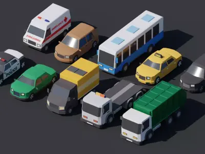 10 Low poly City Vehicles Low-poly 3D model